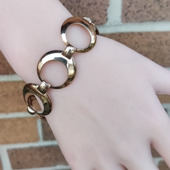 Vintage Vermeil Sterling Silver Gold Circle Bracelet - Picture 2 of 10